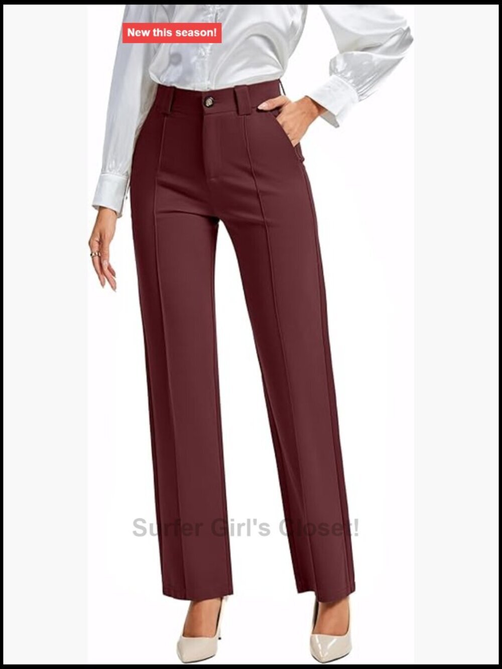 Women's 4-Way Stretch High Waisted Straight Leg Work Pants with Deep Pockets